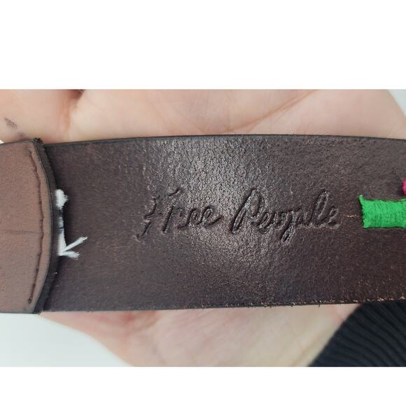Free People High Summer Embroidered Neutral Brown Bohemian Leather Belt - Picture 4 of 4